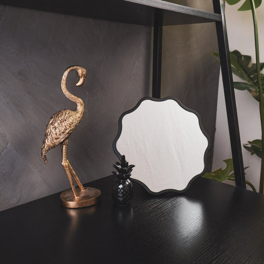 Spiegel Make Up weven rond metaal zwart 25x1x25cm