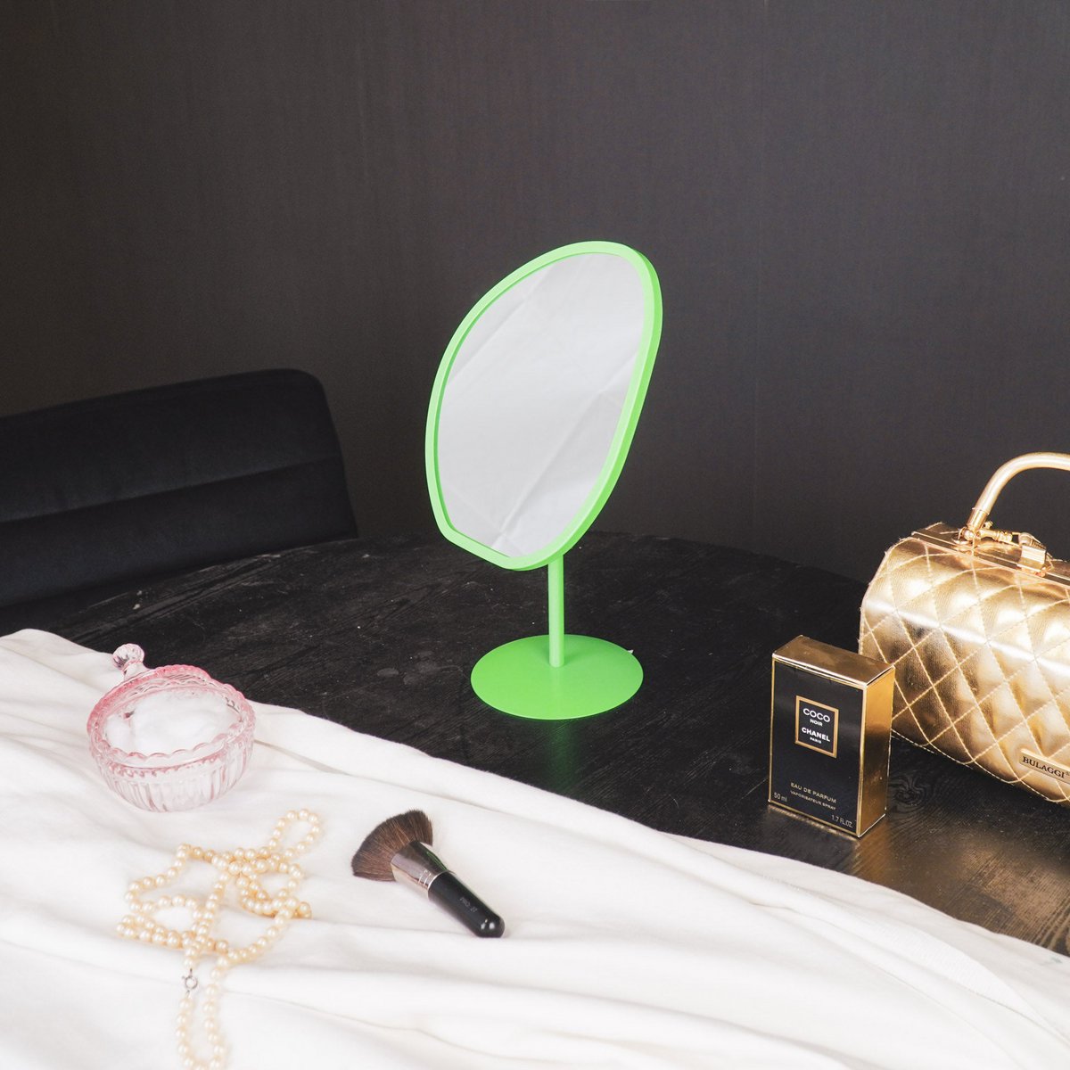 Make Up Spiegel Rond Groen 16,5x12x31,5 cm