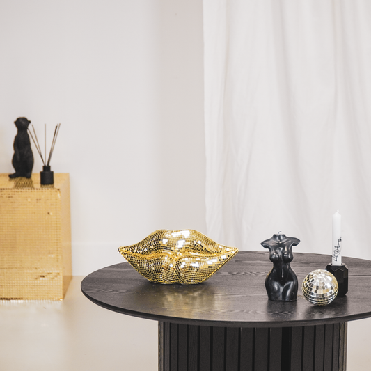 Ornament  disco lippen glas goud 29x10x13,5 cm