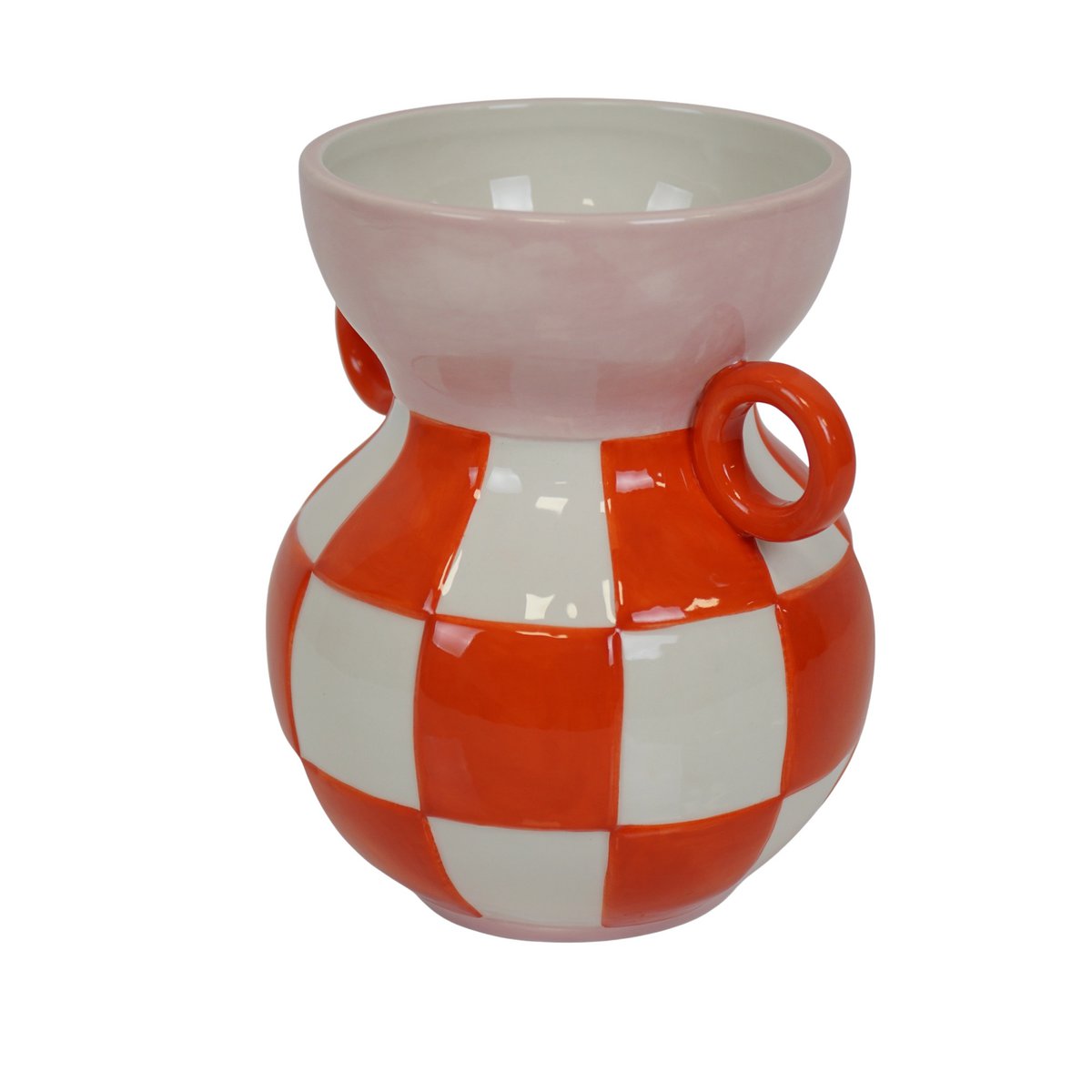 Vaas Kan Keramiek Oranje/Roze 14,5x14x17cm