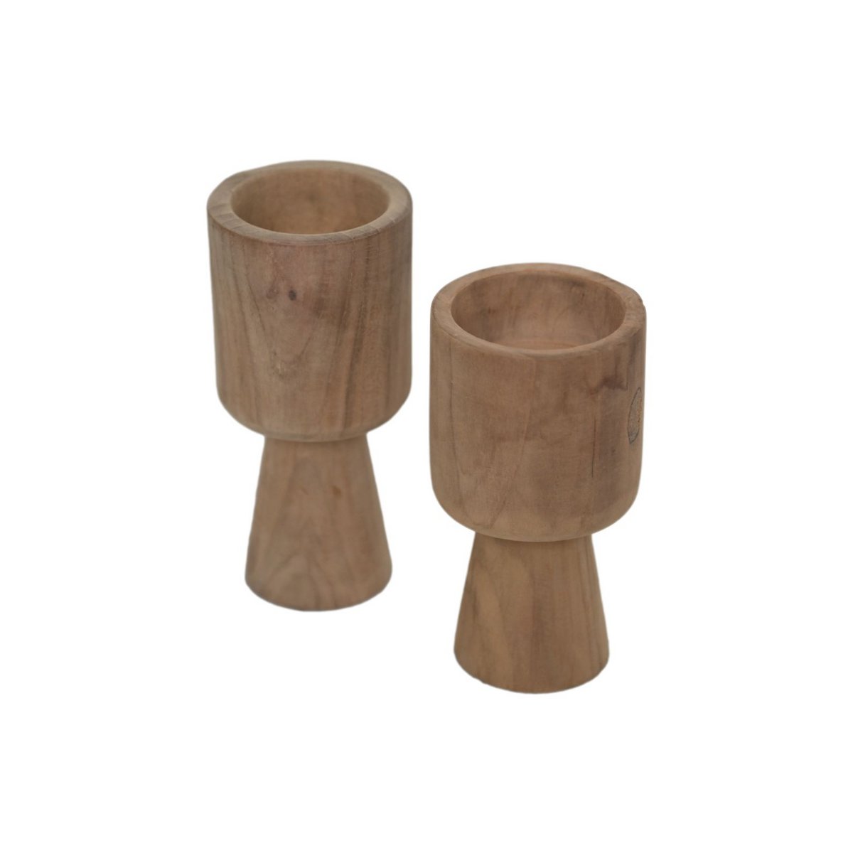 Ronde kaarsenhouder set van 2 ø8x8x15/ø8x8x17 Natuurlijk Teak