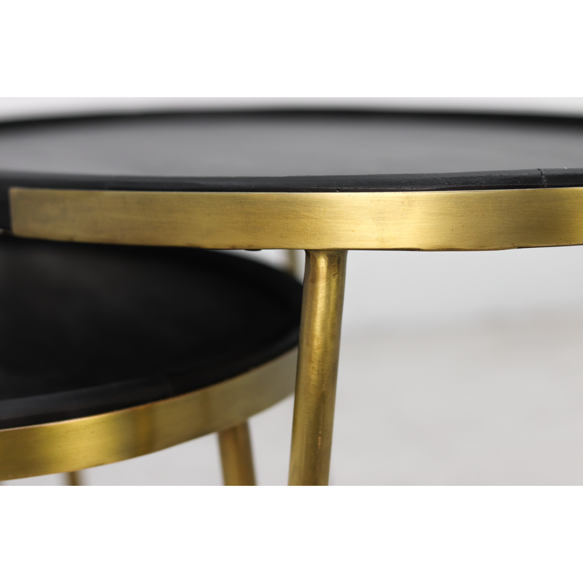 2 Delige Salon Tafelset Paulson Mangohout/Antiek Goud
