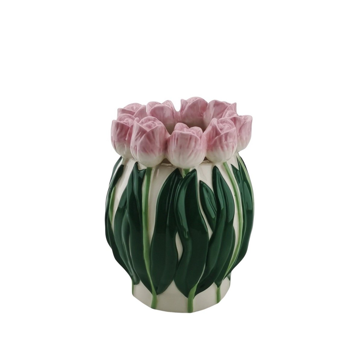 Vaas Tulpen Dolomiet-lichtroze/ groen 12,5x12,5x16cm
