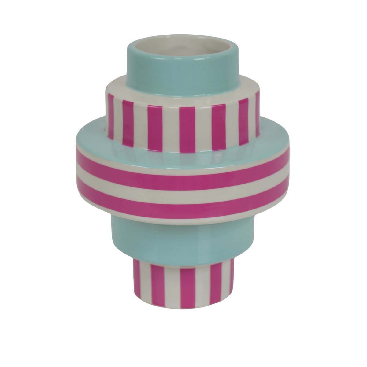 Vaas Streep Keramiek Groen/ Roze 14,5x14,5x18cm